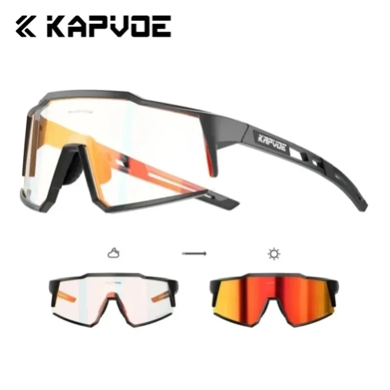 Kapvoe Neue Trendige Outdoor-Photochrome Fahrrad-Sonnenbrille Modische Herren- und Damen-MTB-Rennrad-UV400-Brille Outdoor-Reit- und Wanderbrille Pickball-Baseball-Sonnenbrille