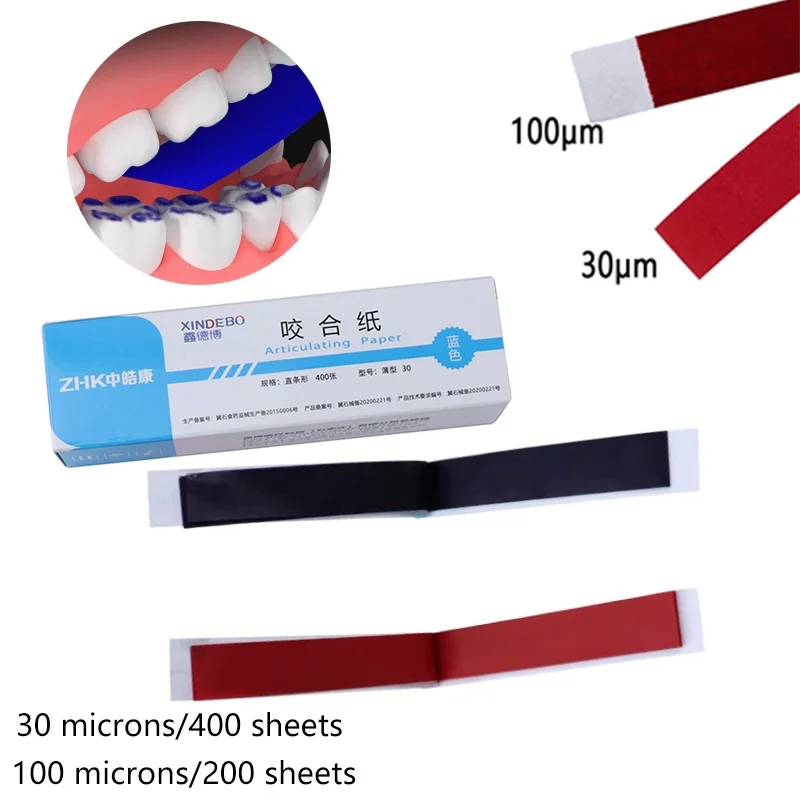 30/100µm Dental Lab Articulating Paper 200/400 Sheets Occlusion Paper Strip Blue Red Teeth Whitening Dentist Oral Occlusal Tool