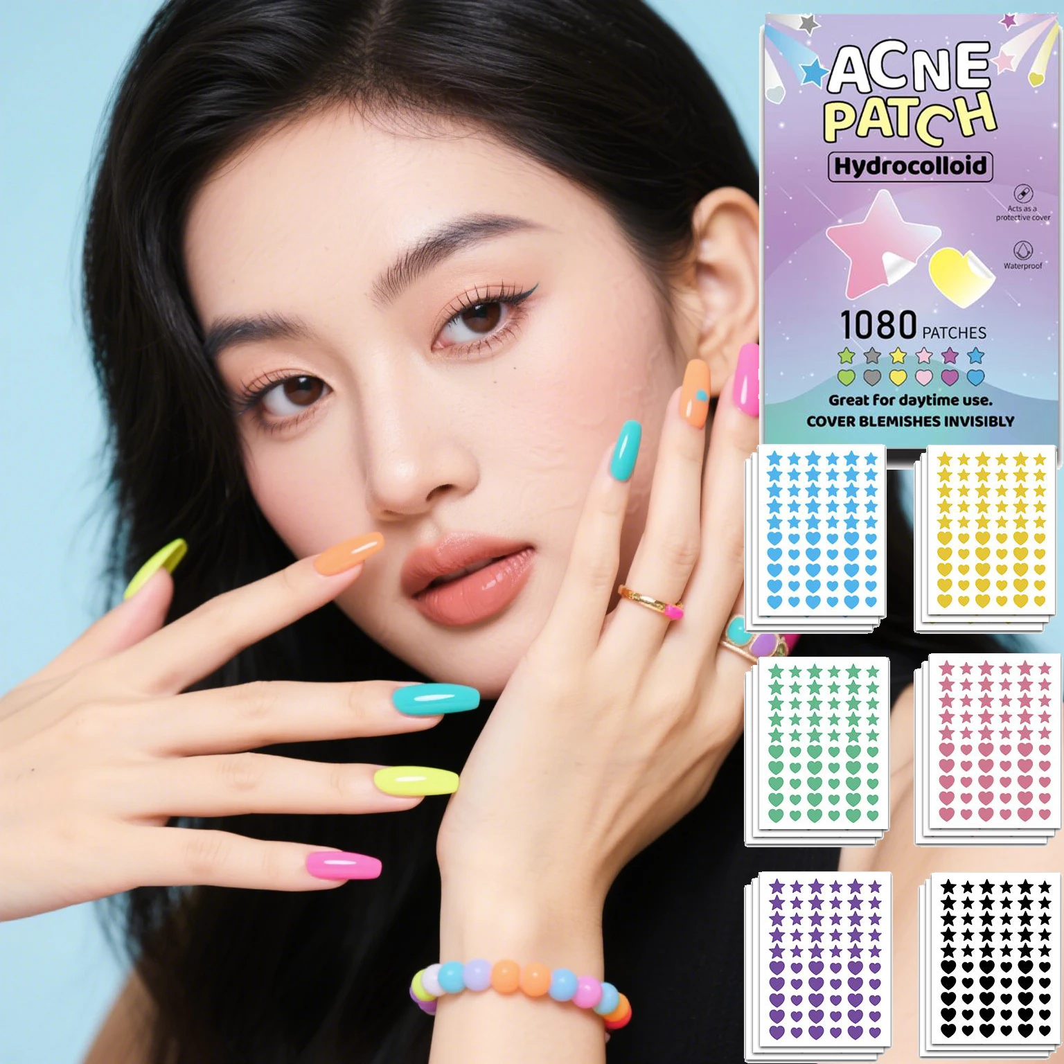 360/720/1080 التهم الغروانية المائية غير مرئية بثرة التصحيح حب الشباب ملصقات الوجه المخفي للبقع حب الشباب البثور الملونة ماكياج أداة