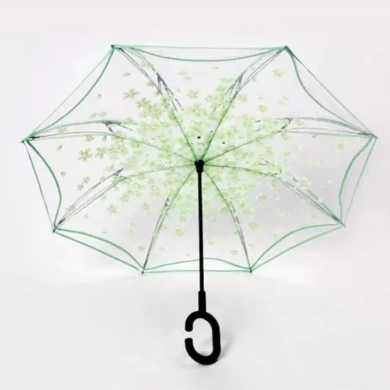C-shape Reversible Umbrella for Kids, Clear Double-layer Cartoon Auto Open Close Parasol for Boys Girls,Lightweight Rain Canopy.