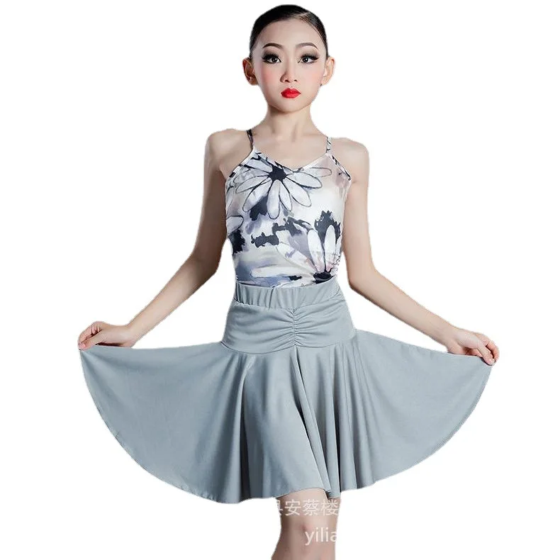 2025 novas crianças conjuntos de vestido de dança latina para meninas roupas de treinamento de competição cha-cha samba rumba trajes de dança terno