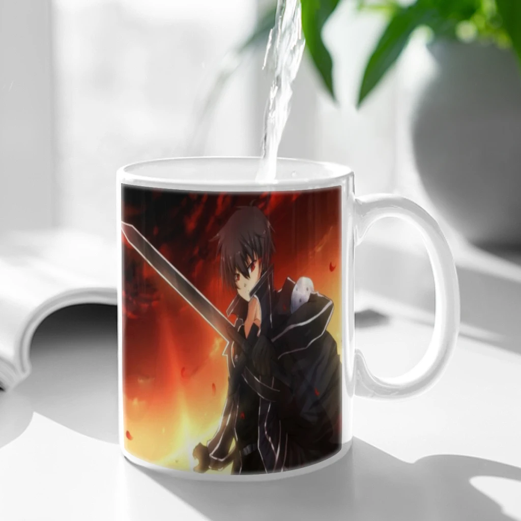 

Anime Novel SAO Kirito Yuuki Asuna Ceramic Mugs Coffee Cups Milk Tea Cup ins Oatmeal Breakfast Mug Drinkware Kitchen