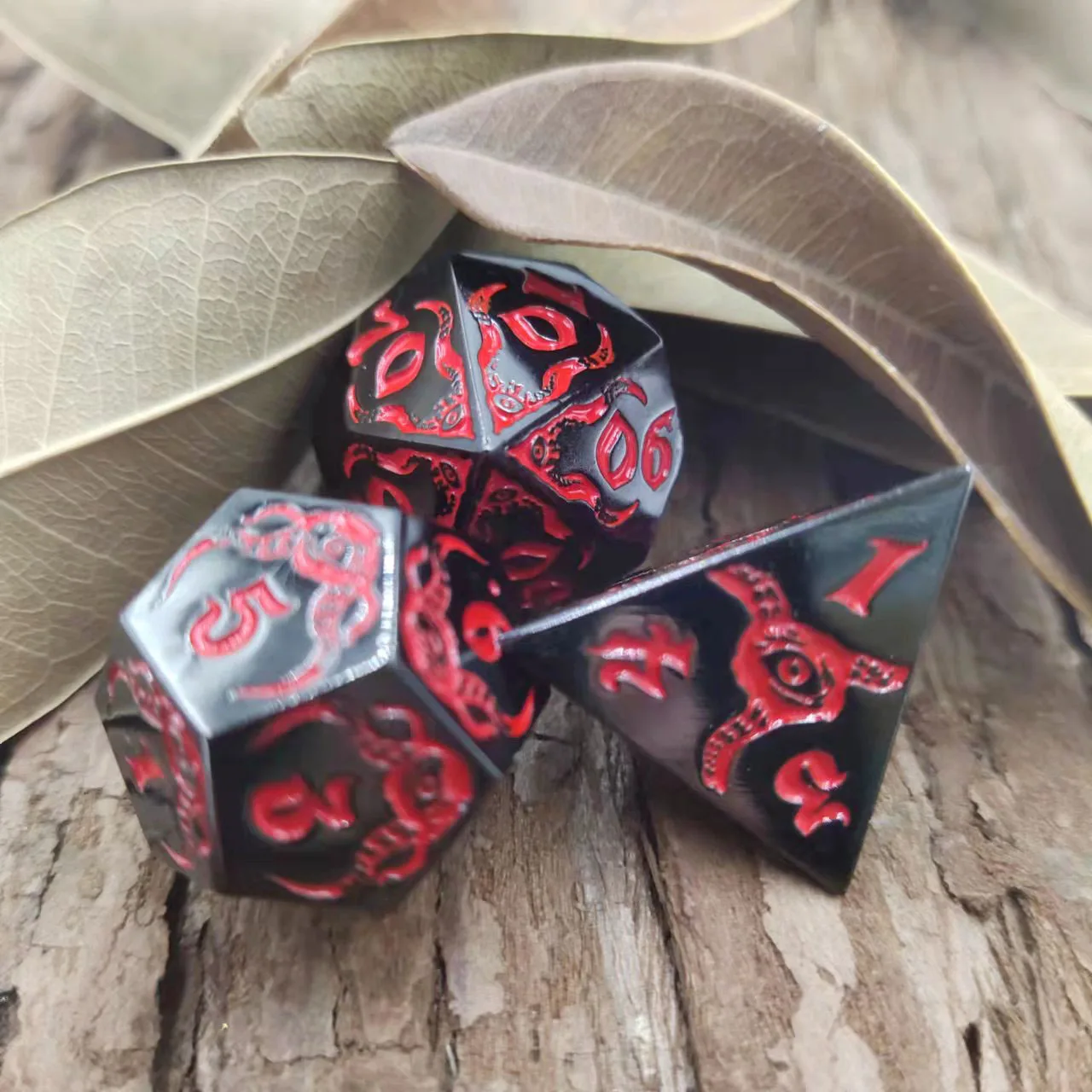 7pcs Red Black Devil Eye DND Metal Dice Set Multi-sided Polyhedral Solid Dice for D&D Game Role Playing Board Table RPG D4~D20