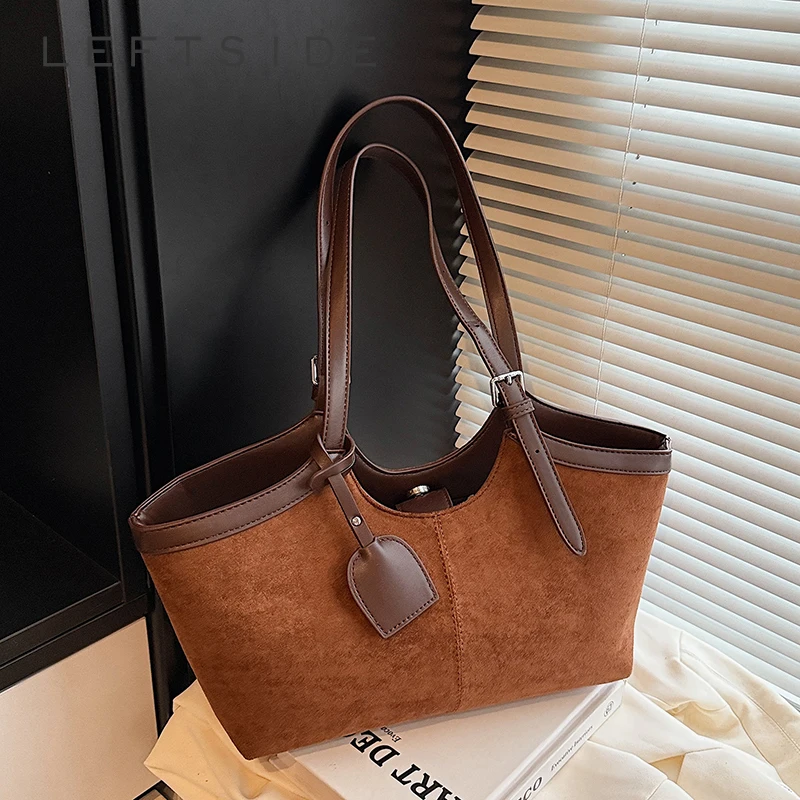 

Левая сторона, женская сумка на плечо из искусственной замши, зима 2024, большие сумки в стиле ретро, роскошные дизайнерские трендовые женские брендовые сумки