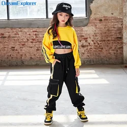 Hip Hop Meisjes Crop Top Contrast Street Dance Cargo Broek Kinderen Sweatshirt Joggers Kids Streetwear Jazz Kostuums Kleding Sets