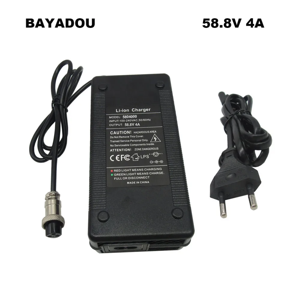 

14S 58.8V 4A Li-ion Charger 52V 51.8V Lithium 20AH 30AH Battery Chargers GX16 XLR Connector AC 100V - 240V