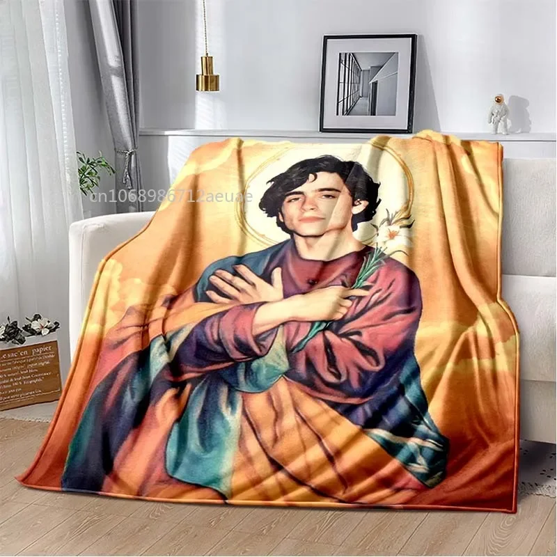 Timothée Chalamet Poster Printed Sofa Flannel Blanket Magazine Cover Lightweight Warm Blanket Bed Office Throw Blanket