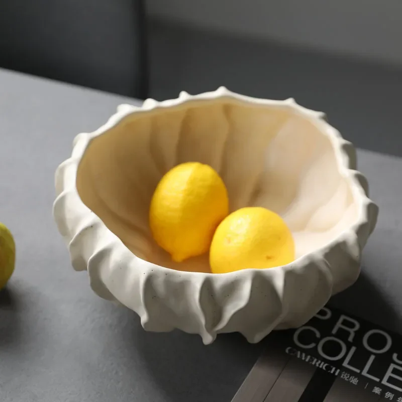 Ceramic Fruit Plate Ornament Geometric Pleated Desktop Storage Container Tray Abstract Fruit Bowl Home Decoration Accessories