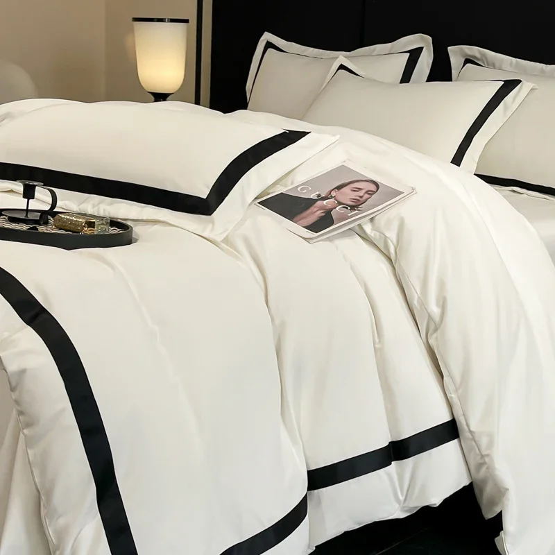 

For 2025 Luxury Hotel Bedding Sets Thick Brushed Bed Sheets White Duvet Cover Set Pillowcase Four Piece Fully Enclosed for Home