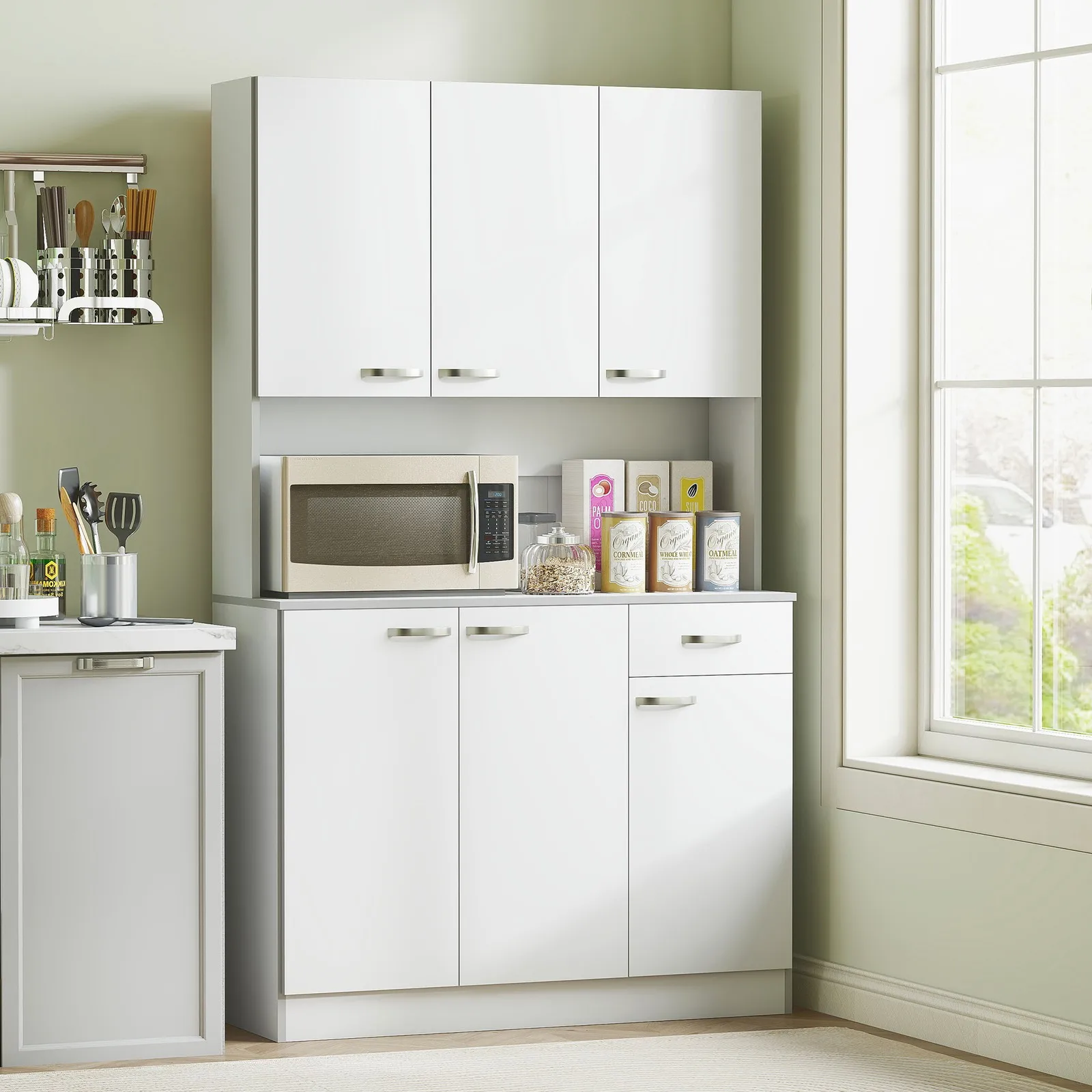 

Free Standing Kitchen Cabinet Cupboard w/ Adjustable Shelving & Modern Design