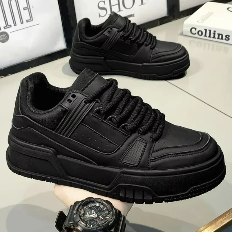 Zapatillas clásicas para hombre, zapatos informales blancos, cómodas zapatillas de cuero para correr, zapatos ligeros con plataforma para hombre, zapatos vulcanizados con cordones