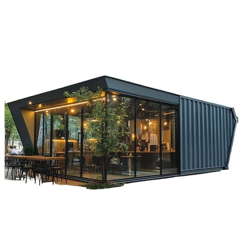 黒いコンテナハウスの移動式住宅、取り外し可能な鉄骨構造、ネットの人気景勝レストラン
