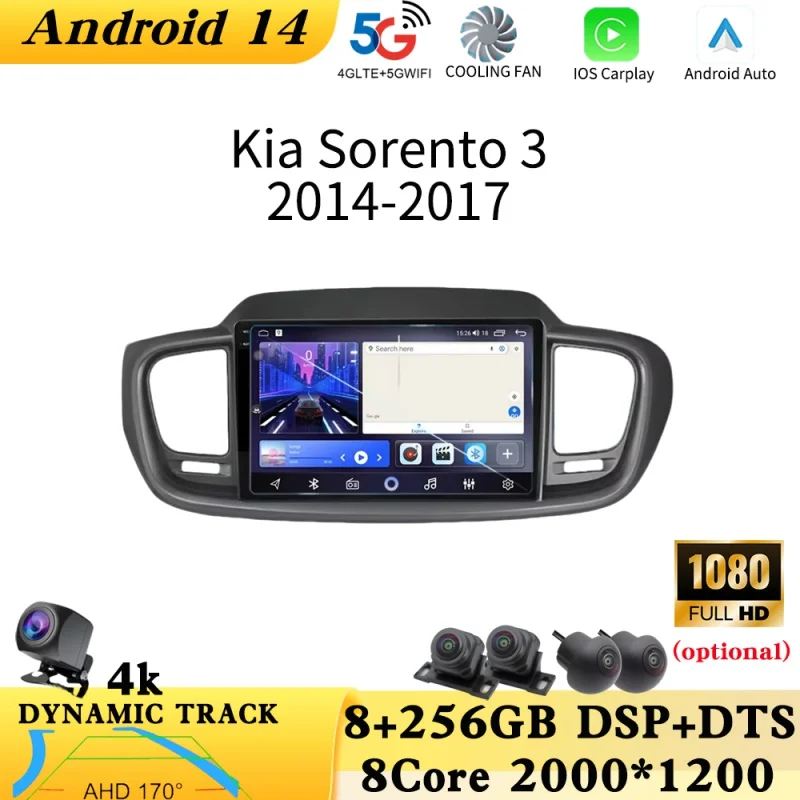 For Kia Sorento 3 2014 - 2017 Car Stereo Radio Player Multimedia GPS Navigation Wireless Carplay Auto Touch Screen Android 14