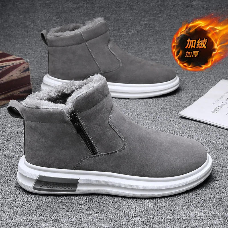 2026Winter New Men's Snow Boots Mid-top Cotton Shoe for Outdoor Warmth and Fleece Cotton Shoes for Cold Protection and Anti-slip