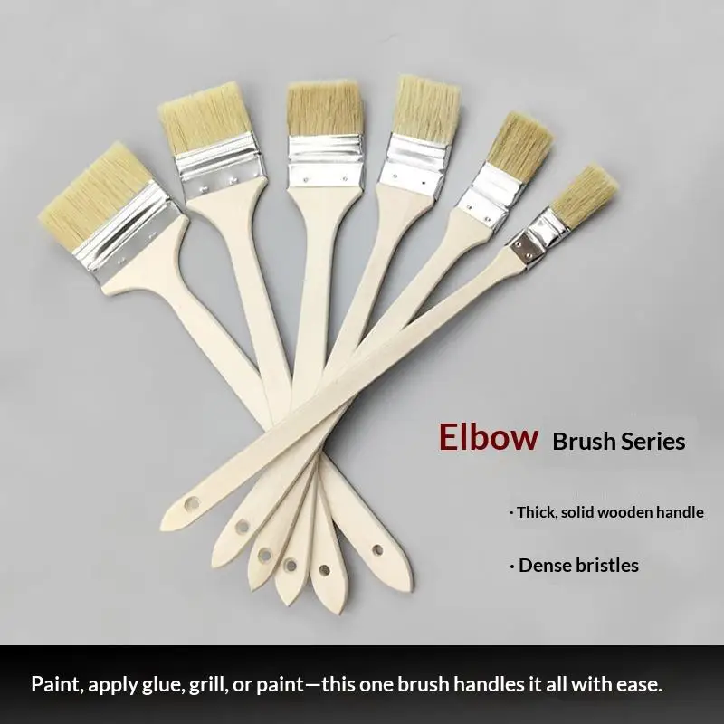 【CMO】New Long Handle Marine Paint Brush Solid Wood Handle Mixed Pig Mane Elbow Shape BBQ Cleaning Tool