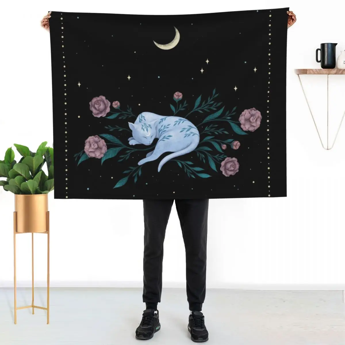

Cat Dreaming of Moon Throw Blanket Foldable Soft Warm Blanket for Outdoor Use