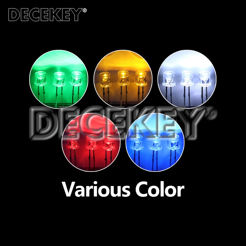 100pcs 5mm Flat Top White Red Yellow Blue Green Assorted Kit Lamp Diode LED Ultra Bright Bulbs Emitting Diodes F5 5MM DIY Light