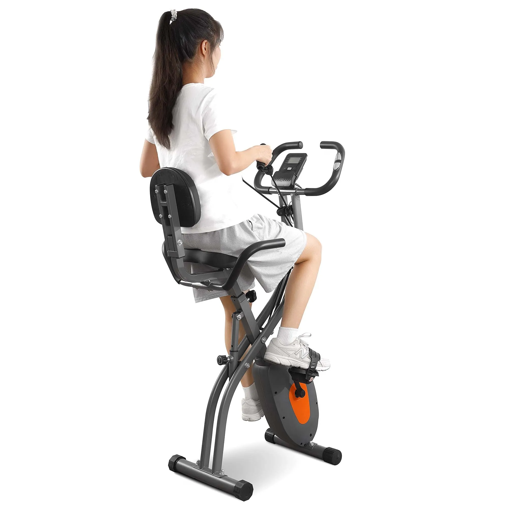 Exercise Bike Folding Exercise Bike with Pulse Sensor LCD Monitor Recumbent Exercise Bike with Arm Resistance Bands Indoor