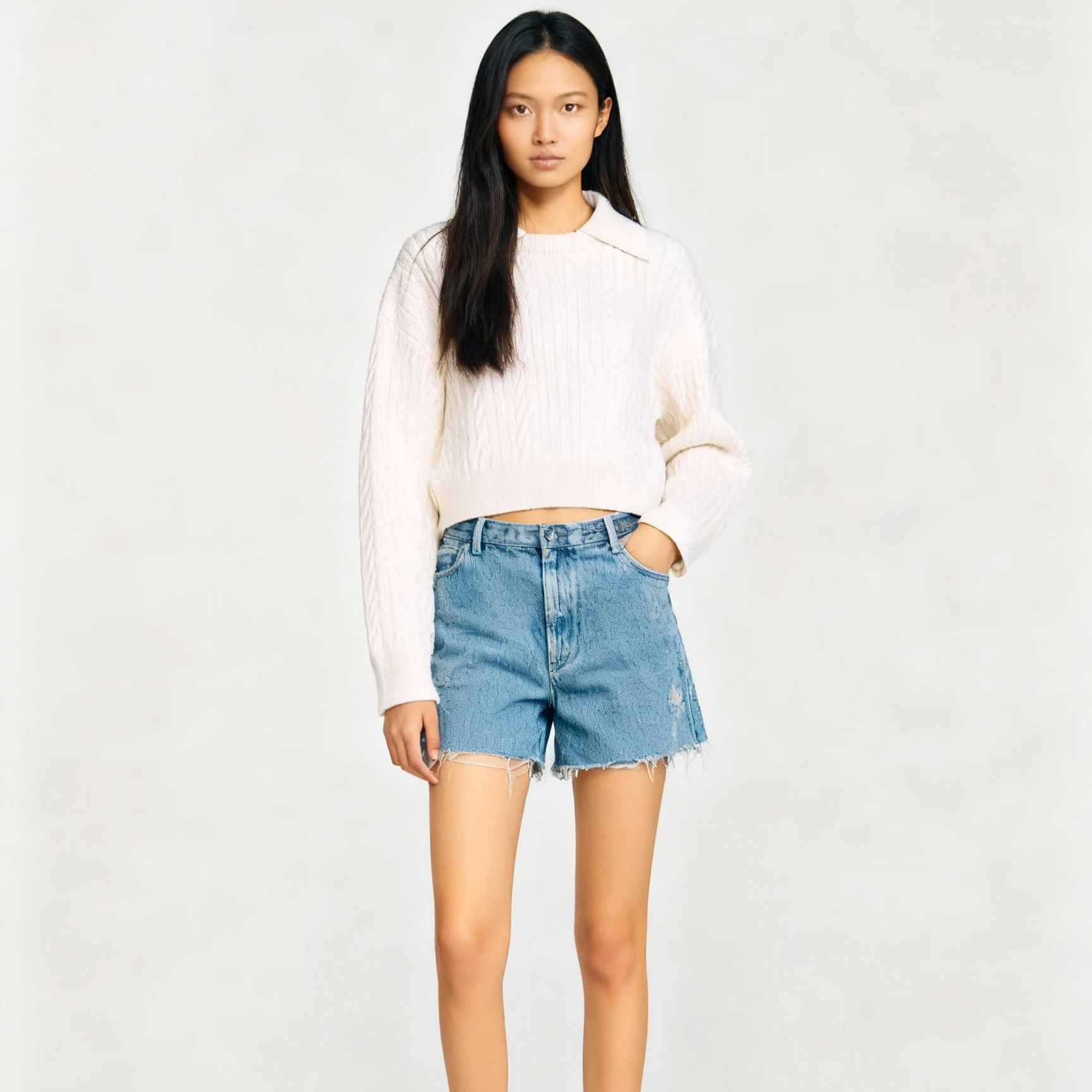 

【Подарок бесплатно】Женский милый модный вязаный пуловер, осень-зима 2025 года, французский нишевый элегантный свитер с отложным воротником и закрученными рукавами