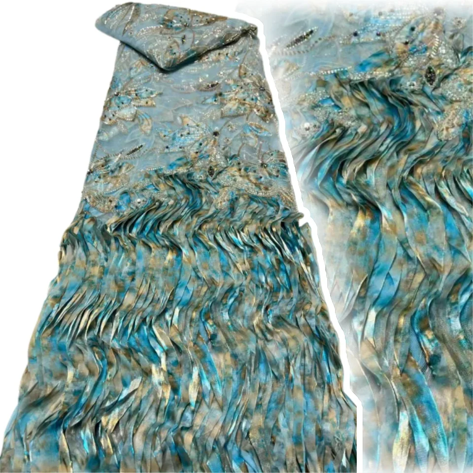 

African Nigerian Groom Sequins Heavy Beads Lace Fabric High End Luxury French 3D Embroidery Wedding Party Lace Fabrics AH1596