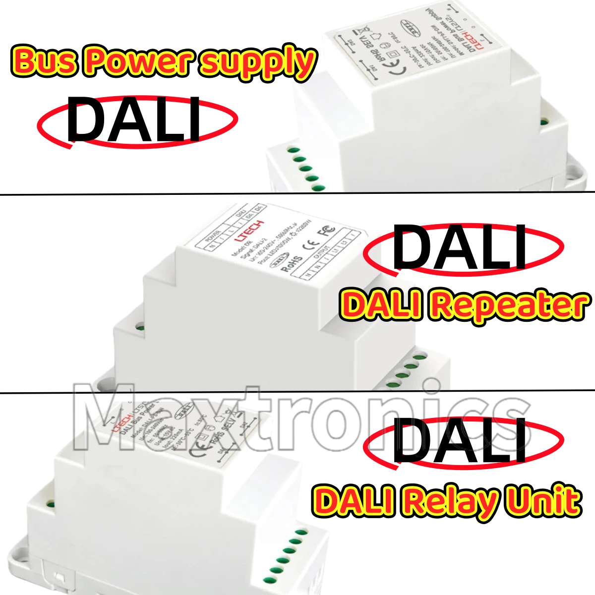 DALI Controller Dimmer DALI-PS-DIN Bus Power Supply LTECH,Relay Unit DR,DALI Repeater Input Voltage 100-240V AC DALI-AMP-DIN