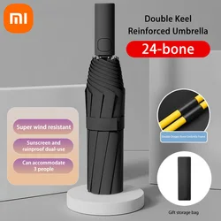 Xiaomi-全自動二重折りたたみ傘,UV保護,耐雨性,強力な耐風性,24ボーン,spf 50