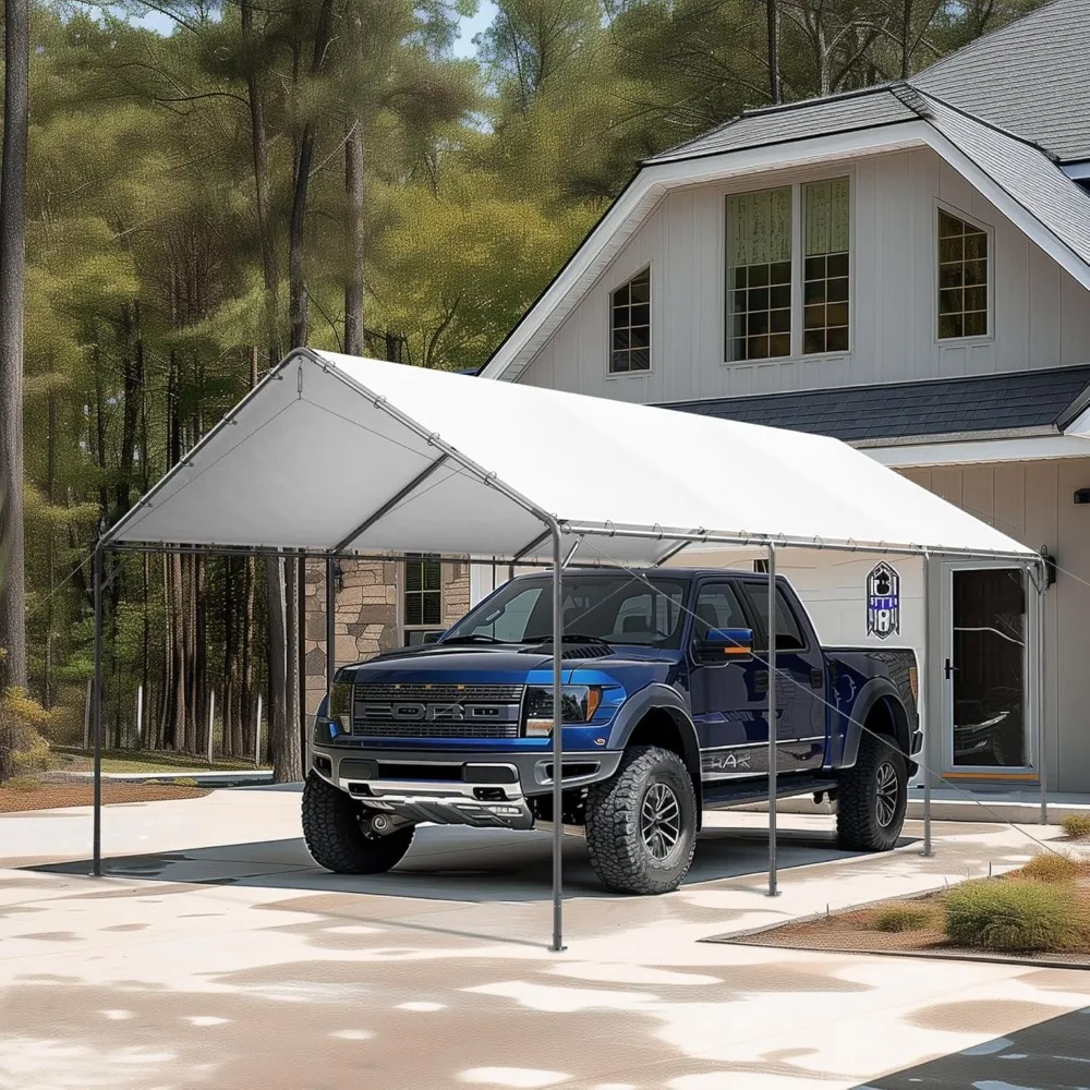 

12x20 Ft Heavy-duty Carport, Awning, Party Tent, Adjustable Canopy Height, with Waterproof and UV-protective Tarpaulin, White