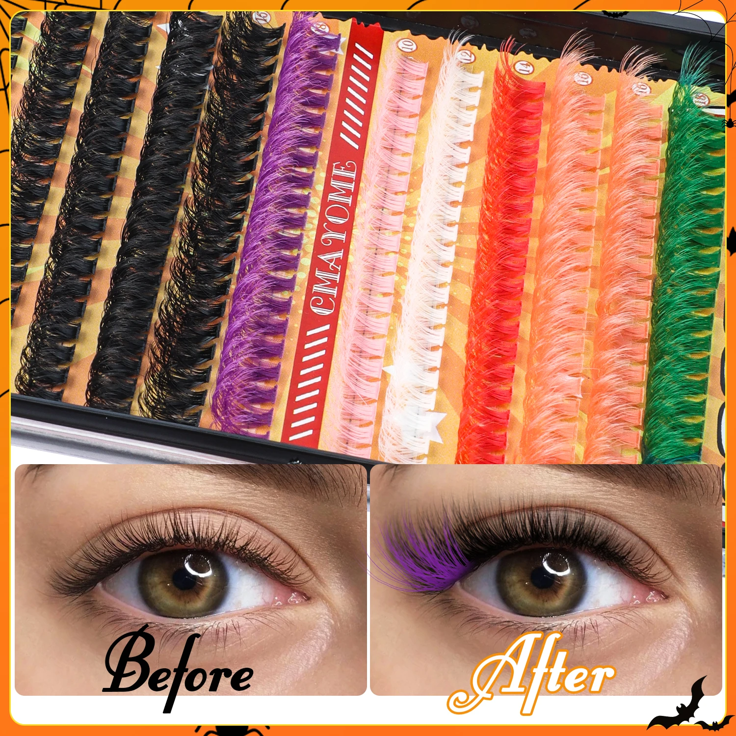 240 PCS 10-18mm D Curly Colored Cluster Eyelashes Personal Eyelashes Individual DIY Eyelash Expansion kit at Home Halloween