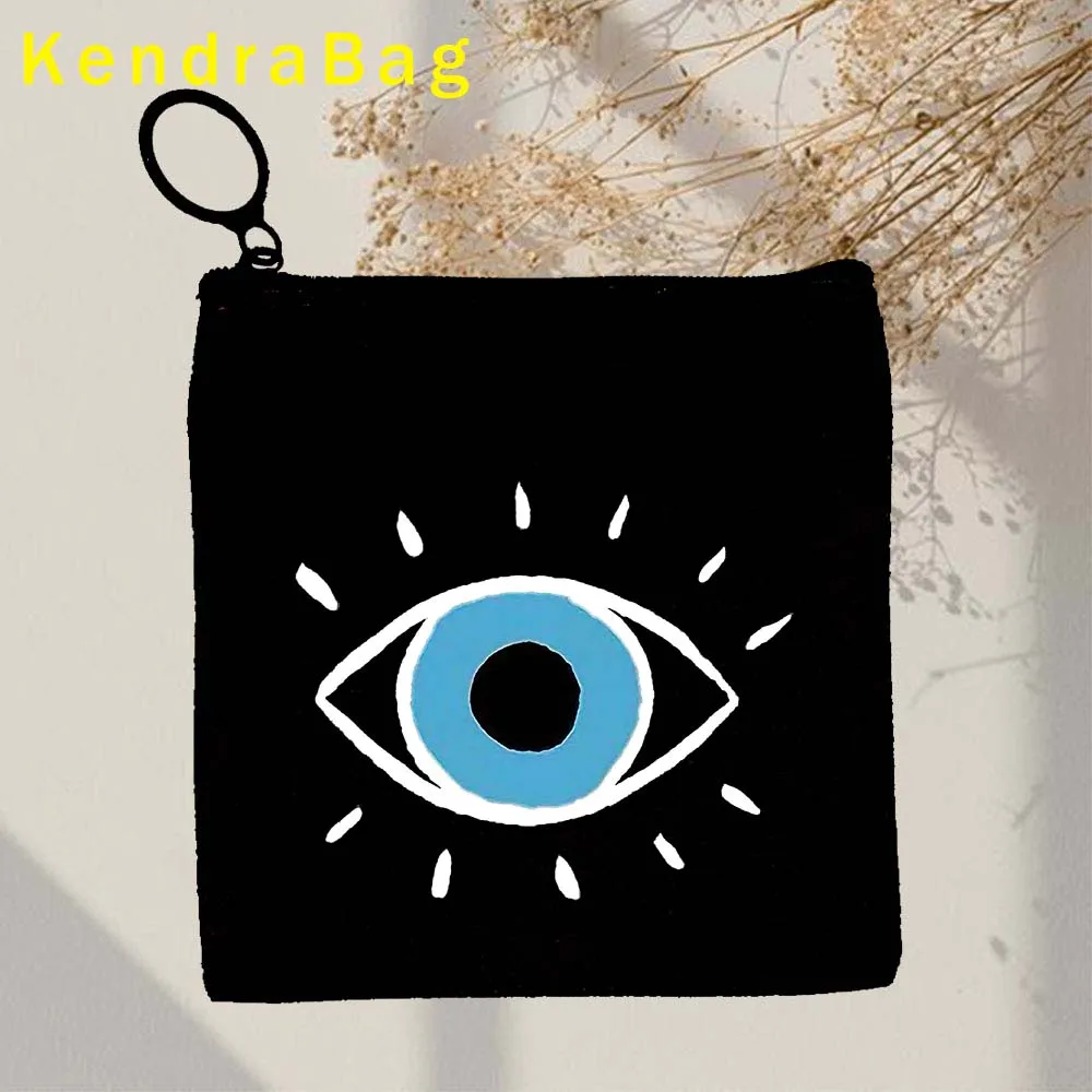 Colorful Evil Eyes Stylish Amulet Blue Nazar Greek Evil Eye Key Coin Purse Canvas Bag Pouch Cotton Bags Wallet Zipper Cute Gifts