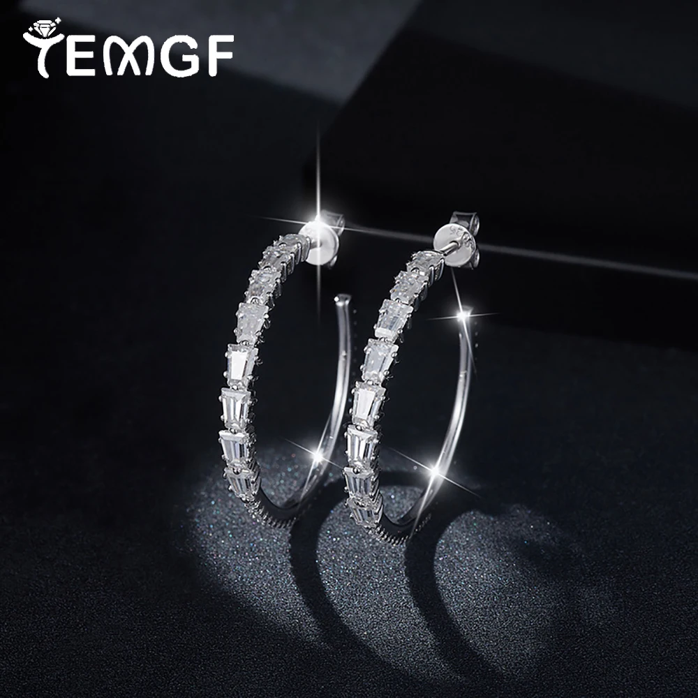 

TEMGF New Full Moissanite Earrings for Women S925 Silver Circle Earrings Sparkling Ear Fine Jewelry Gifts Can Pass the Test