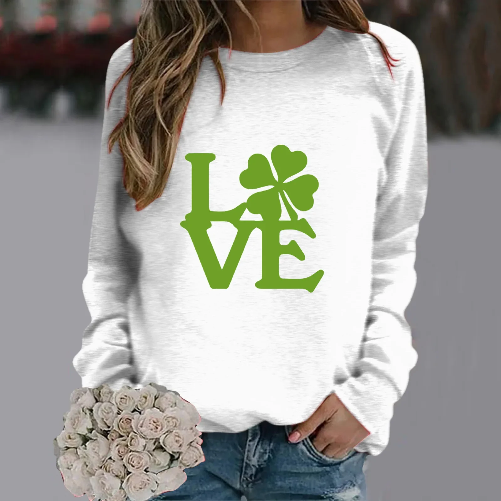 Amazon Wish Independent Store Christmas Saint Patrick Round Neck Sweatshirt Pattern Printing Long Sleeve Round Neck Sweatshirt