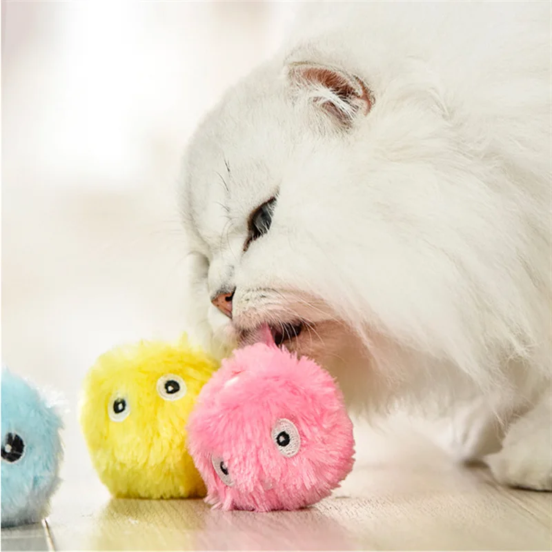 Cat Smart Interactive Toy Funny Plush Electric Catnip Squeak Ball Toys Kitten Touch Soundings Training Balls Cat Supplies