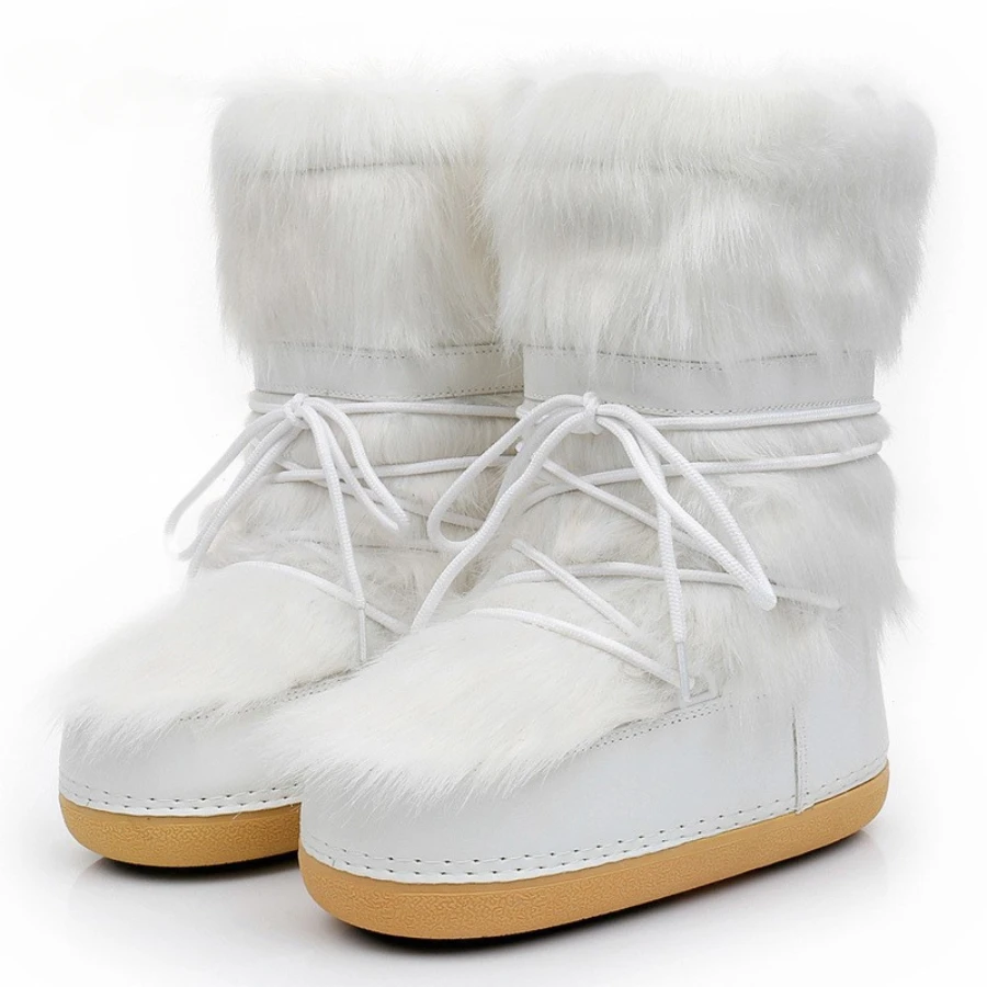 2024 Winter Fur Boots Snow Boots Women Fluffy Fuzzy Furry Faux Fur Boots Middle Calf Platform White Furry Boot Women