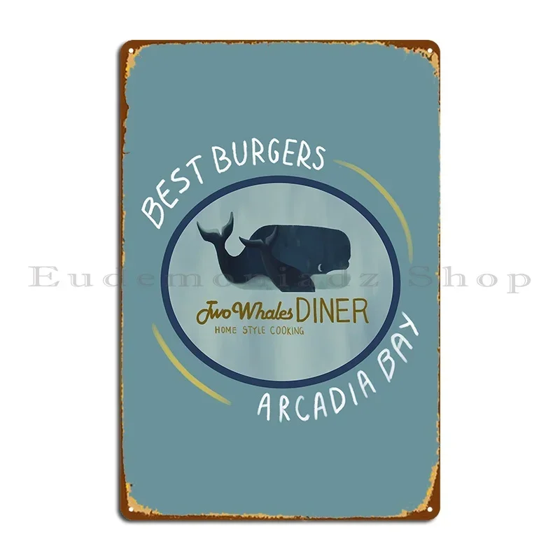 Two Whales Diner Tee Lighter Metal Plaque Wall Cave Designing Living Room Funny Custom Tin Sign Poster