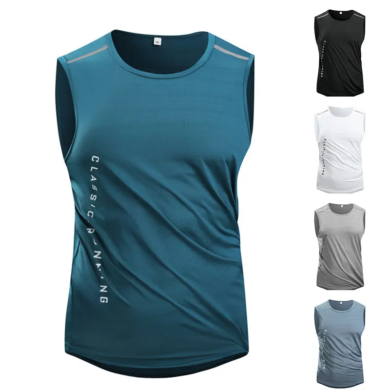 Ippolich Running Vest Summer Quick Drying Fitness Vest Reflective Breathable Elastic Sleeveless T-shirts Gym Clothing Man Sports