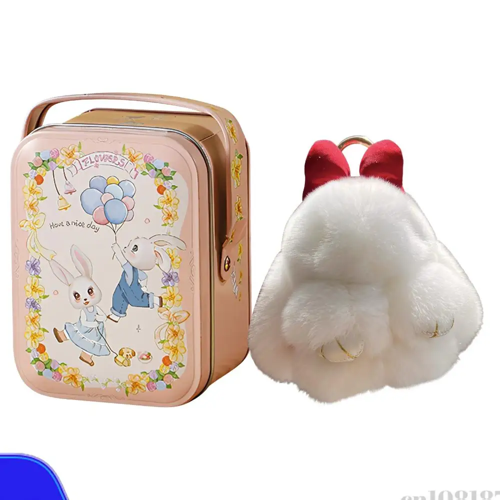 

Soft Plush Rabbit Keychain with Tin Box Cute Bunny Car Handbag Keyring Bunny Lucky Keychains Easter Gifts for Bag Charm Pendant