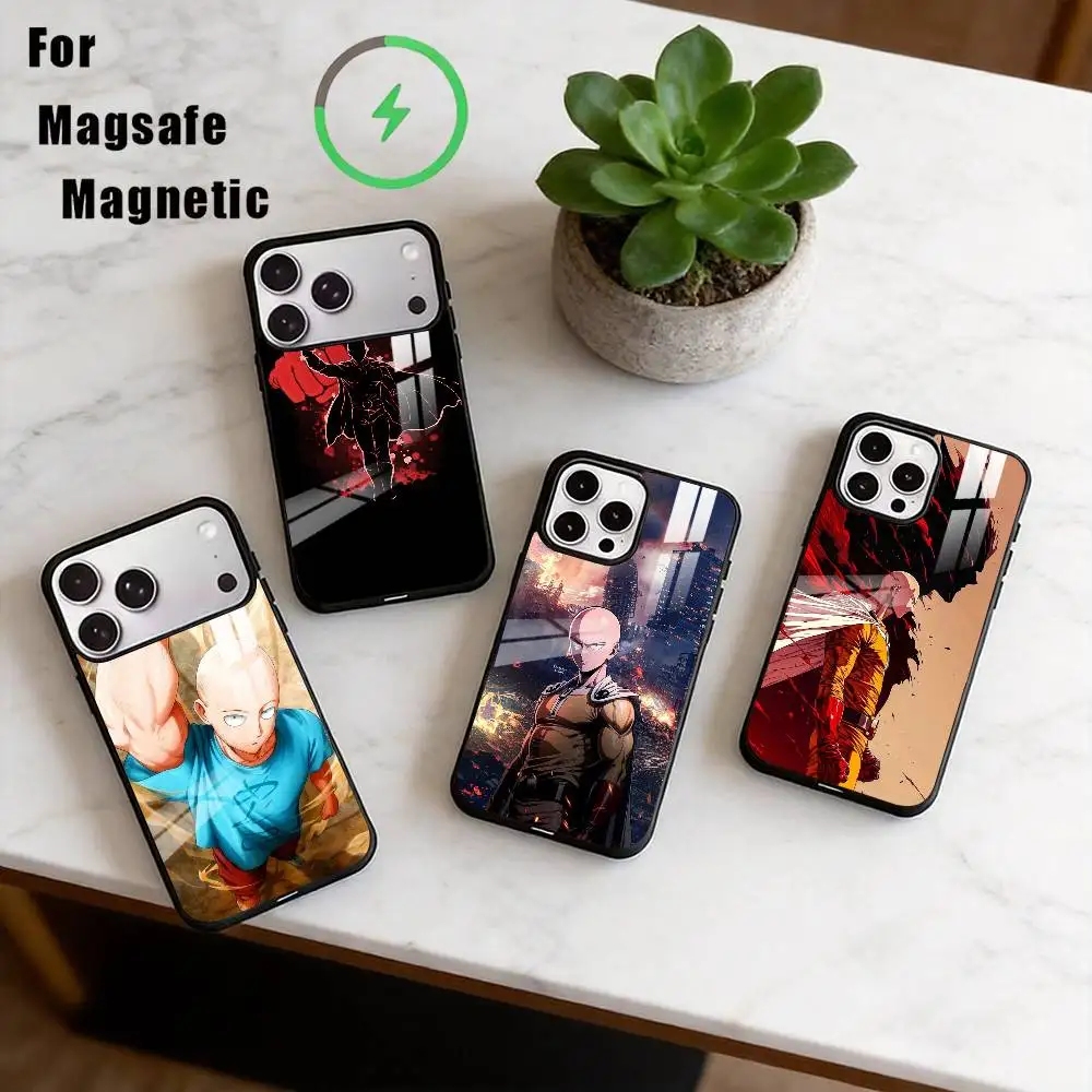 

One-Punch Man Phone Case Magnetic with Magsafe Wireless Charging For iPhone17,16,15,14,13,12,11 Plus,Pro