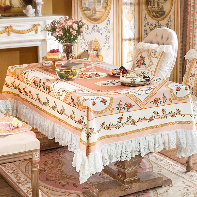 Fashion French Pastoral Style Plush Lace Tablecloth Home Table Decoration and Accessories Pretty Floral Pattern Customization