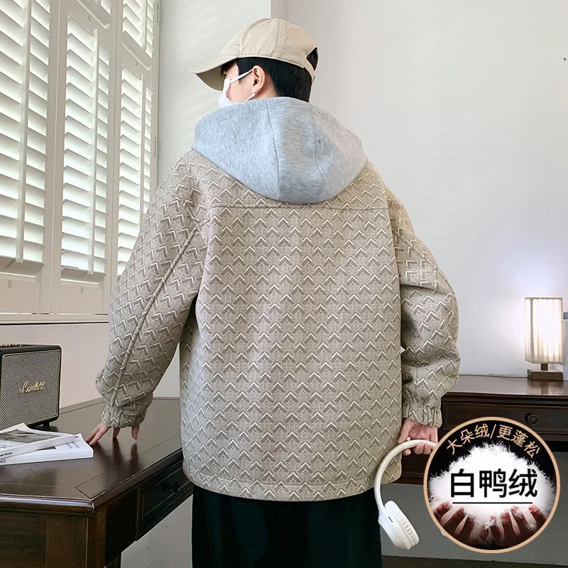 Fashion Men's Hooded Button Duck Down Jackets New 2025 Winter Casual Puffer Coats High Street Wear Windproof Padded Top Clothing