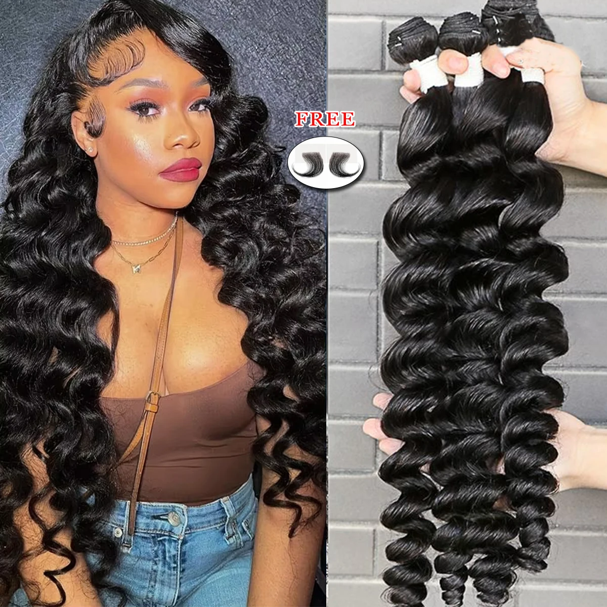 

16A Свободные волнистые парики 30 34 дюйма Необработанные девственные 100% человеческие волосы Глубокие волны Наращивание 2/3/4 пучка Пропозиции Бразильский вьющийся парик