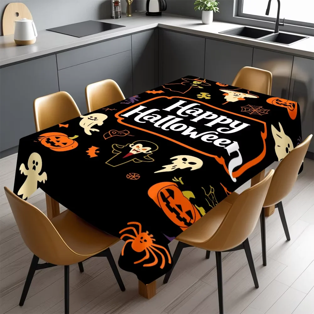 Happy Halloween Ghosts Rectangle Table Cloth for Table Decor Home Dinner Reusable Holiday Party Tablecloth Halloween Decorations