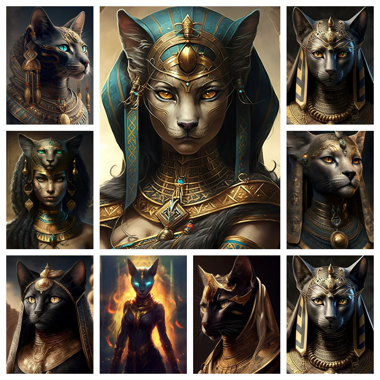 

Ancient Egyptian cat goddess AB diamond painting new model full diamond inlaid portrait rhinestone embroidery decoration home