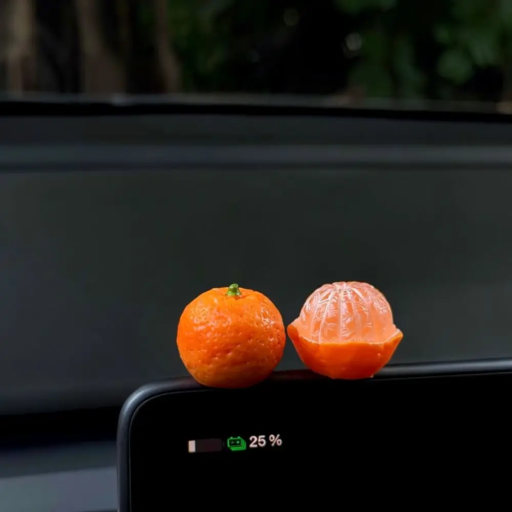 Adorabe Fruit Car Dashboard Decor Resin Tangerine Apple Lychee Ornament Cartoon Figurine Interior Auto Accessories