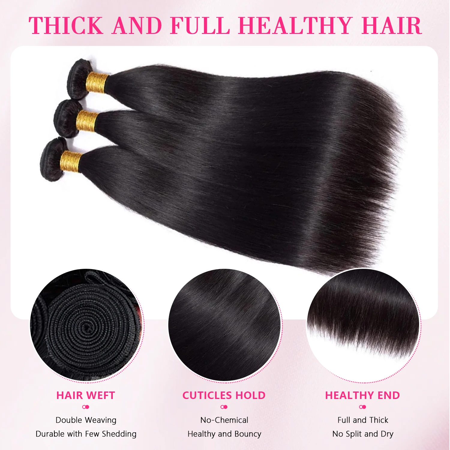 Brazilian Straight Human Hair Bundles Cuticle Aligned Natural Black 8-30Inch 1-3Pcs Silky Smooth Hair Weft Extensions For Women