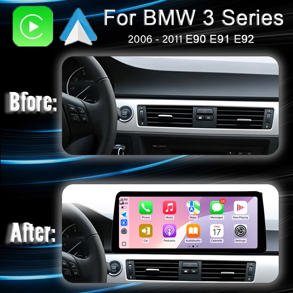 Wireless CarPlay Android 16 Auto Car Multimedia Player For BMW 3 Series E90 E91 E92 Without Original Screen Radio Navi GPS 4G