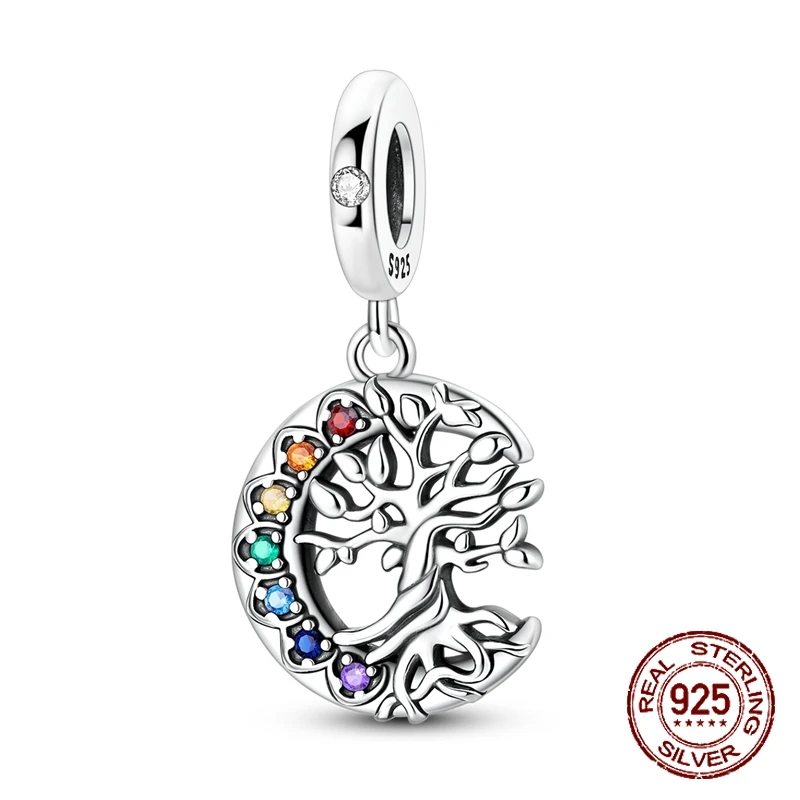 

Подвеска-шарм из стерлингового серебра 925 пробы «Луна и Древо Жизни» для браслетов, украшение с символикой чакр, духовных семейных и вечных связей, подарок для женщин