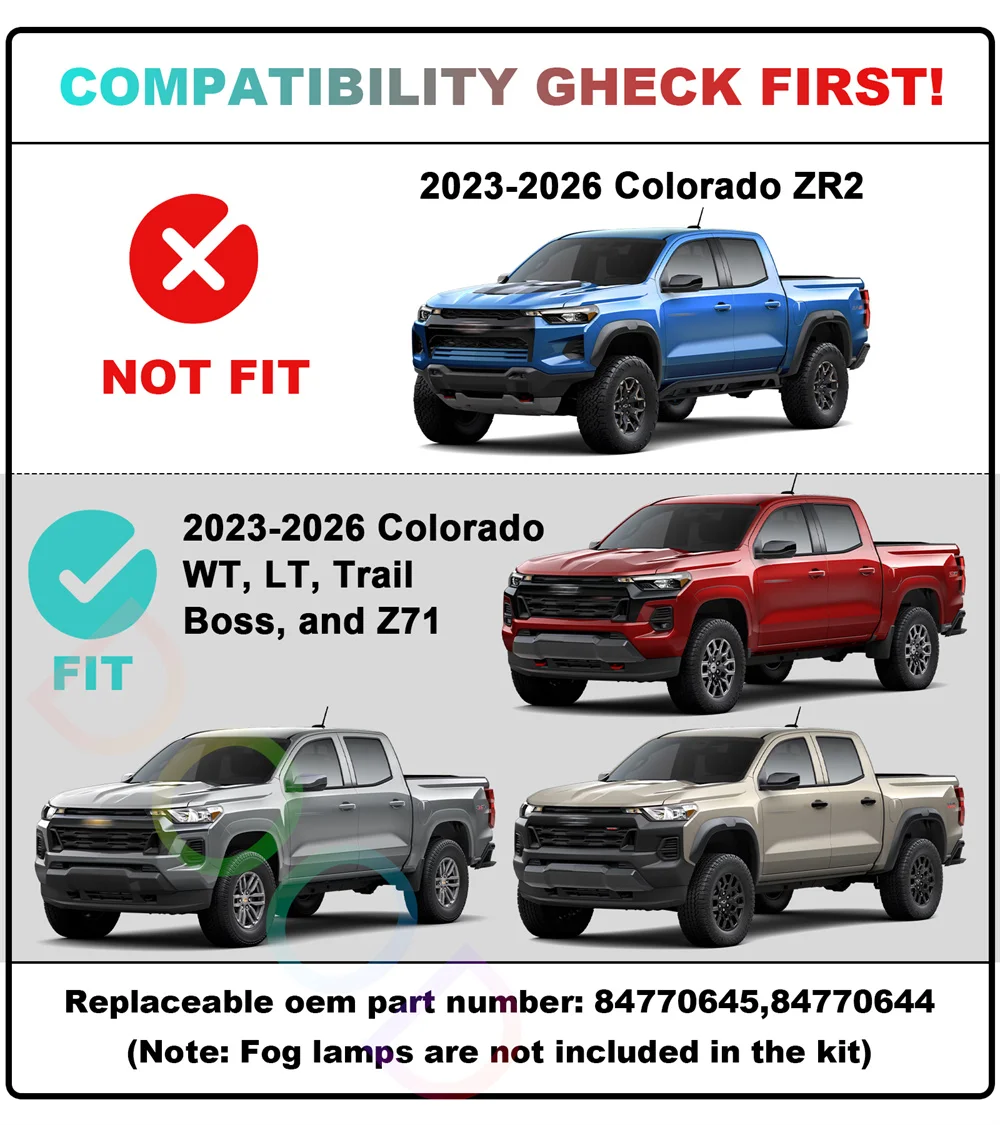 Auto Led Daytime Drl Fog lights lamps fit for 2023-2026 chevy Colorado WT LT Trail Boss Z71 front bumper fog light accessories