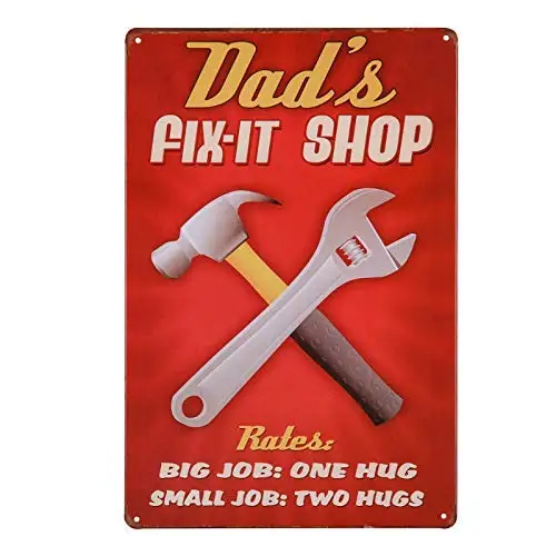Kalynvi -Dad's Fix-It Shop Sign,Funny Dad Repair Shop Metal Tin Sign for Birthday Thanksgiving Gifts for Dad