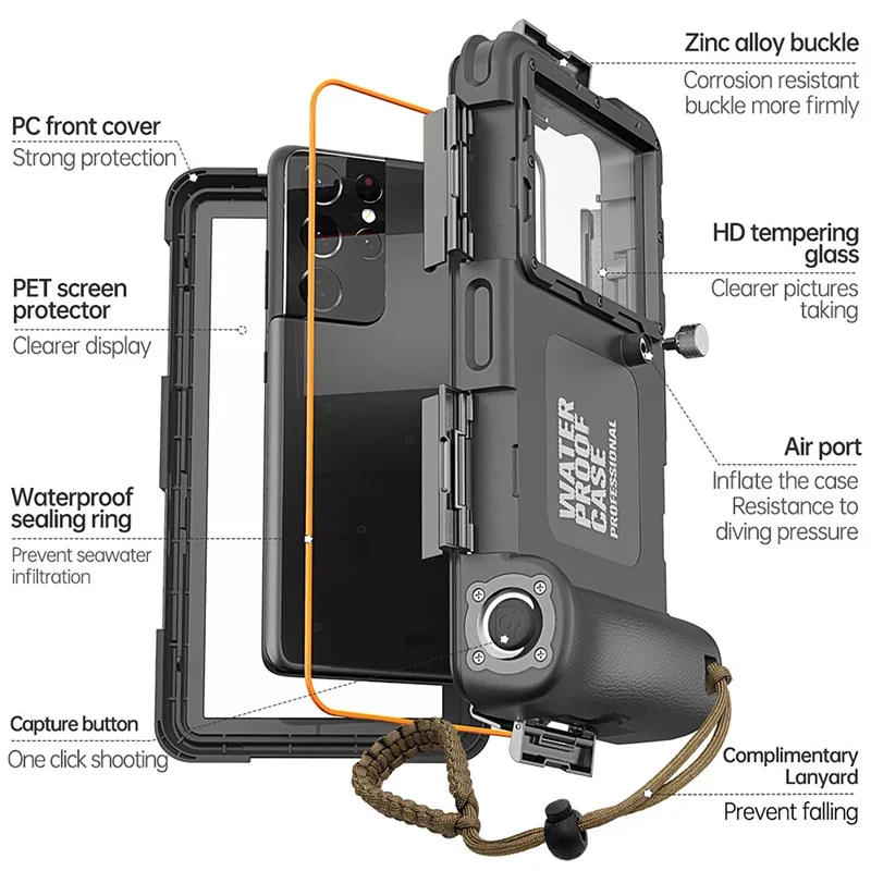 

Waterproof Phone Case Holsters 15m Diving Swimming Premium Protective Housing with Lanyard For iPhone Samsung Xiaomi 6.8" Phone