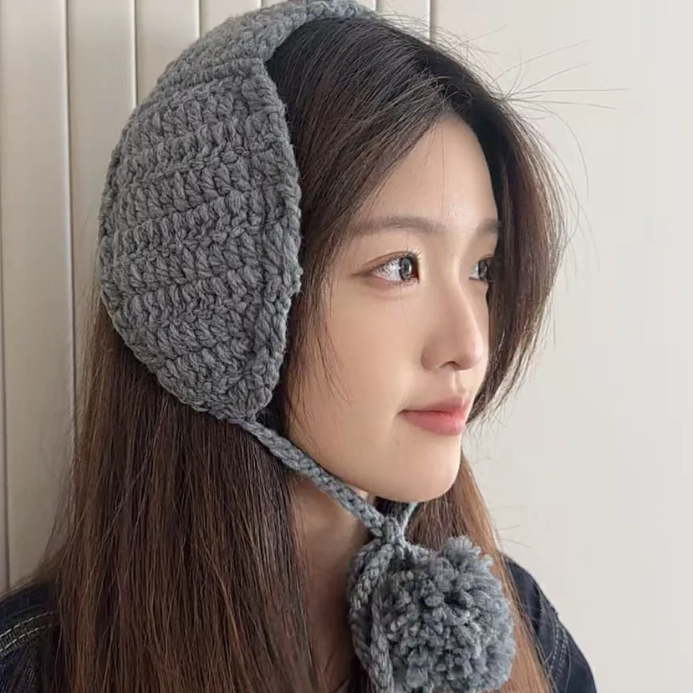 Windproof Winter Lace Up Earmuffs Foldable Headband Women Ear Cover Warmer Acrylic Fibers Warm Knitted Scarf Cold Weather